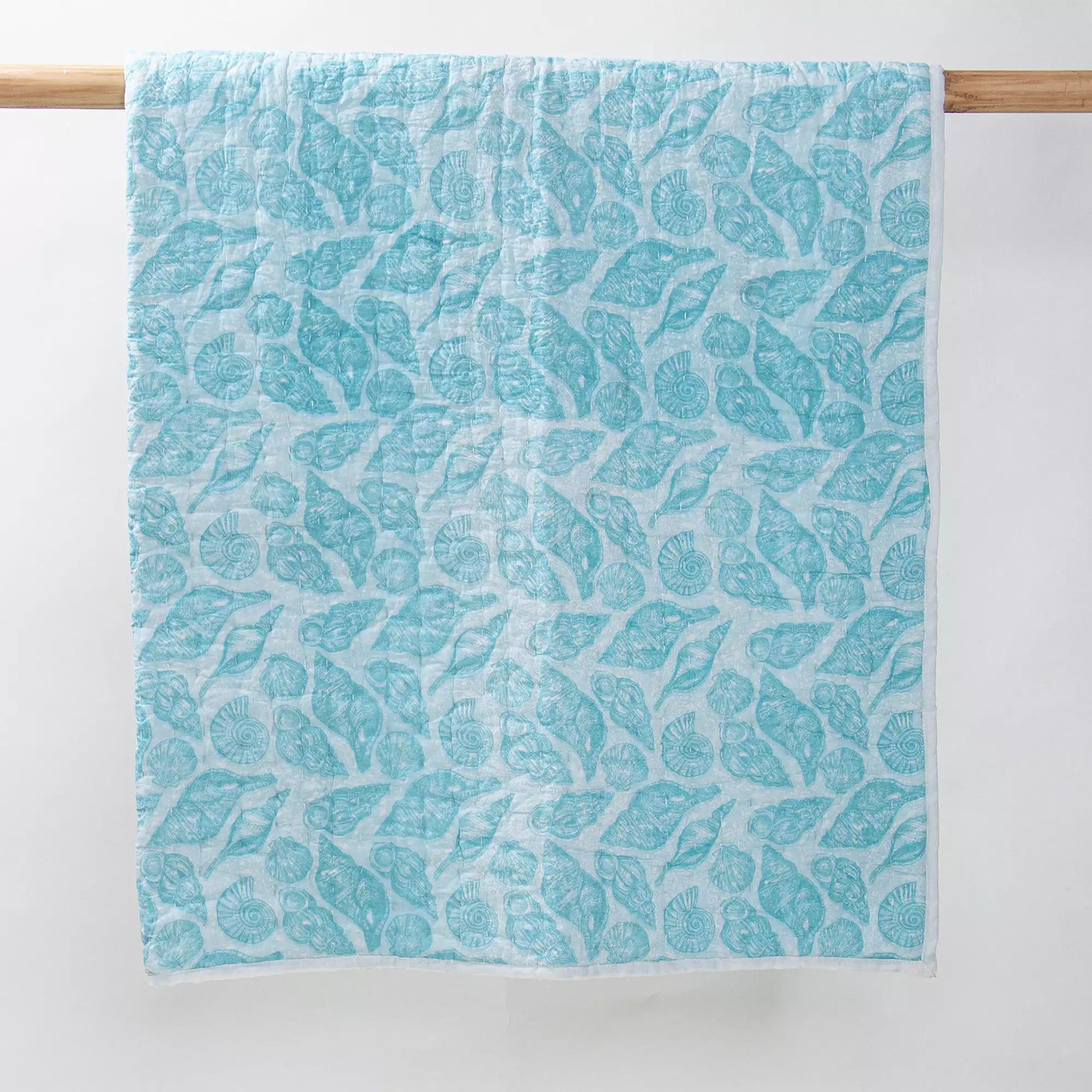 Blue Leaf Hand Block Printed Cotton Kantha Baby Quilt 107